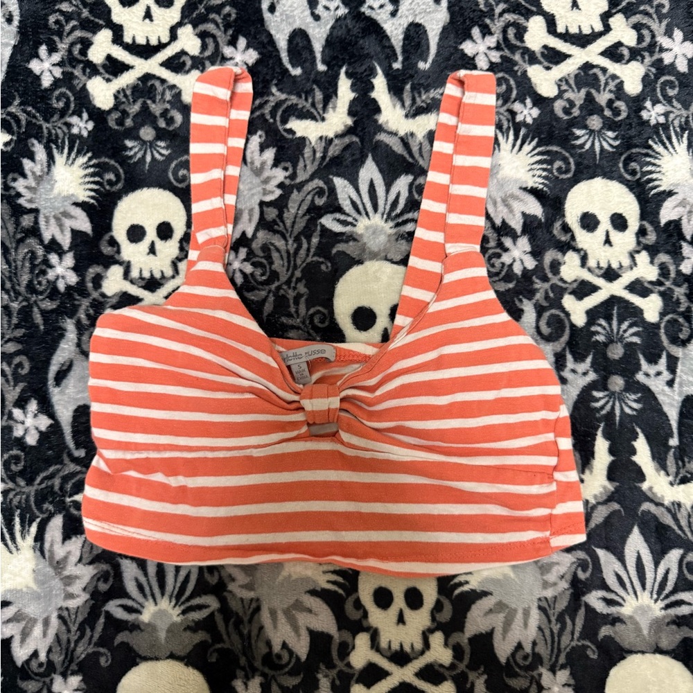 Charlotte Russe Coral and White Striped Crop Top